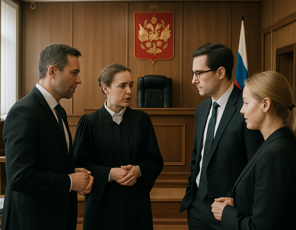 Юристы обсуждают дела перед заседанием в российском суде