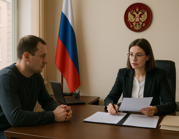 Индивид и юрист обсуждают процесс ареста имущества