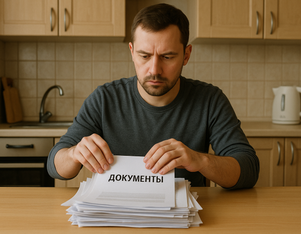 Человек в России упорядочивает юридические документы на столе