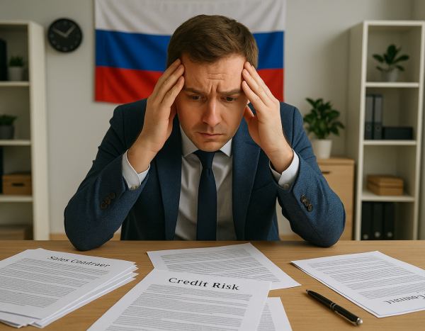 Человек беспокоится о рисках продажи в кредит в офисе
